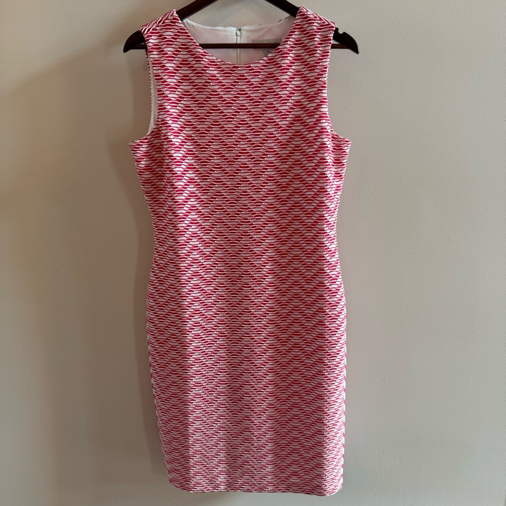 Dana Buchman Sleeveless Dress Size 10 Red White Wave Stripes Lined Resort